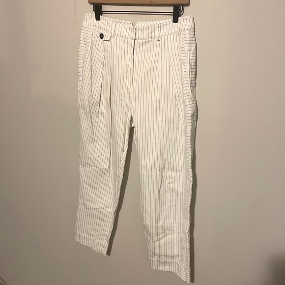 ME+EM Pants - ME + EM striped pants 8 wide leg white black coastal classic casual designer